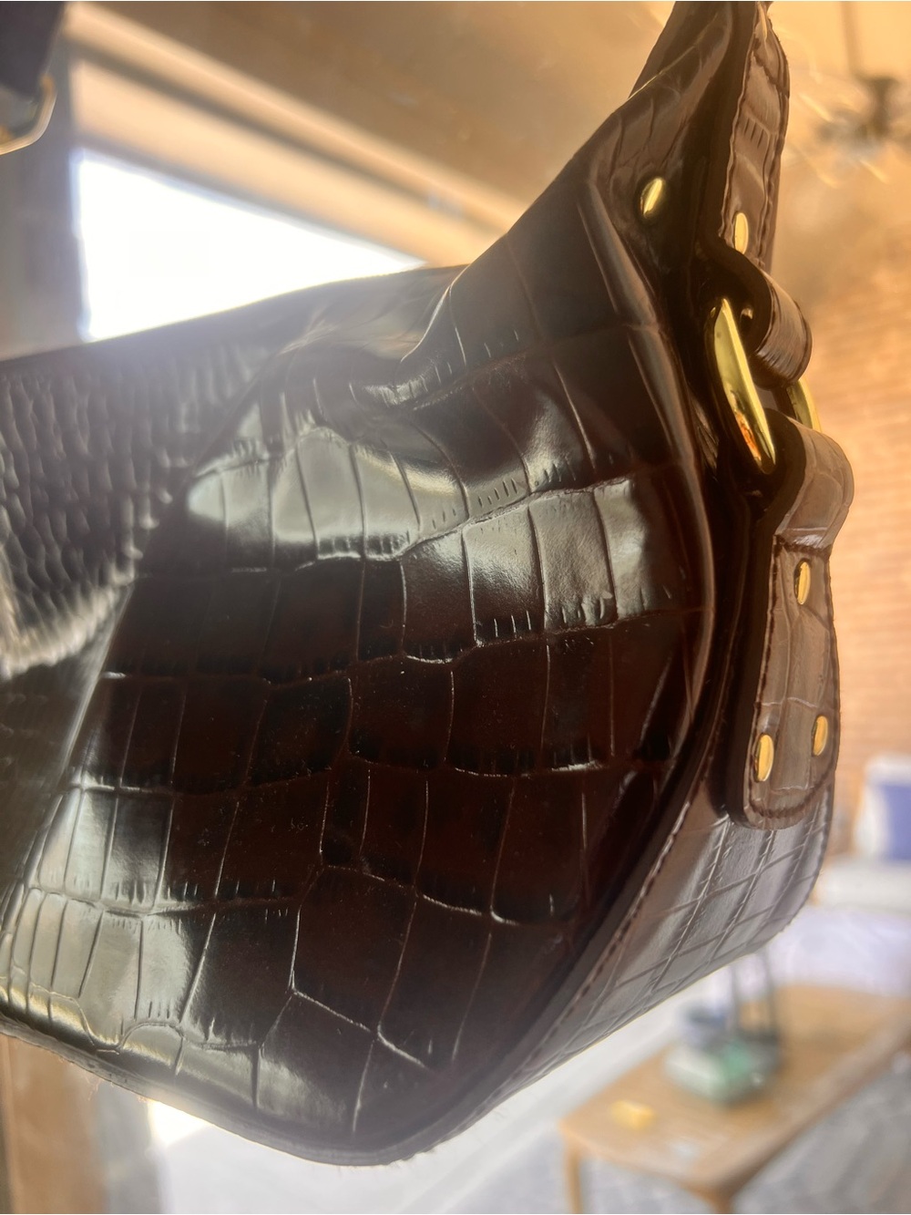 NWOT Vintage 90s Ralph Lauren Croc Embossed Leather Baguette Bag 🐝 - Picture 7 of 12